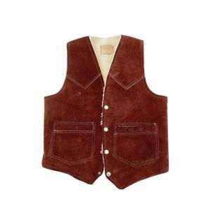 Vintage Brown Suede Western Rancher Snap Front Vest XS/S Sherpa Lined